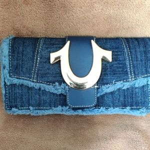 True Religion Denim Clutch with Gold Accent